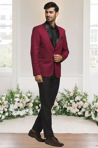 Maroon jacquard plain solid full sleeve blazer for men
