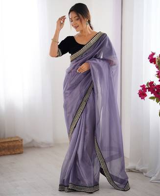 Lavender twill net saree 2