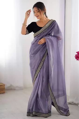 Lavender twill net saree