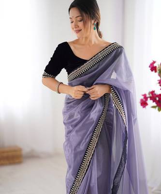 Lavender twill net saree 3