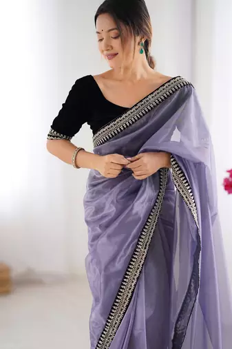 Lavender twill net saree