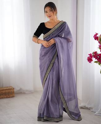 Lavender twill net saree 5