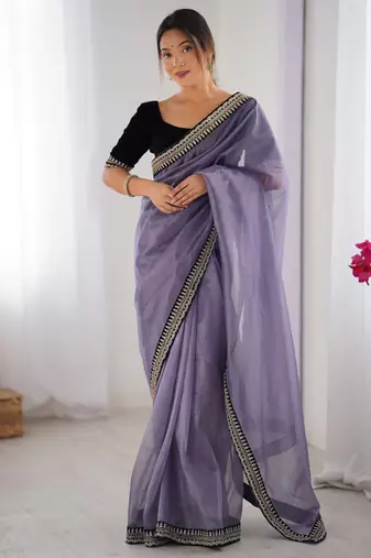 Lavender twill net saree