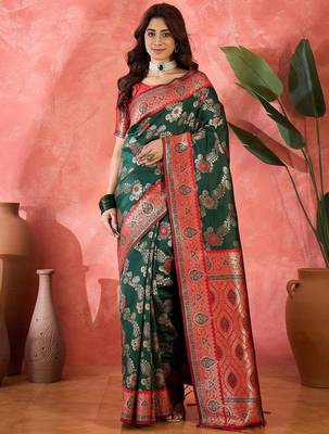 Green art silk blend woven saree 1