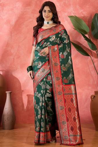 Green art silk woven saree