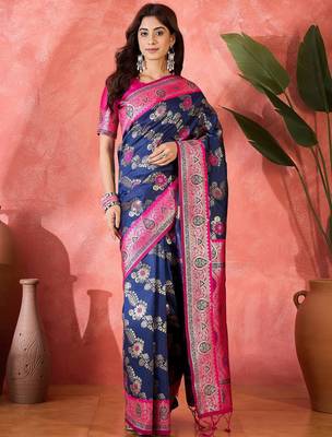 Blue art silk blend woven saree 1