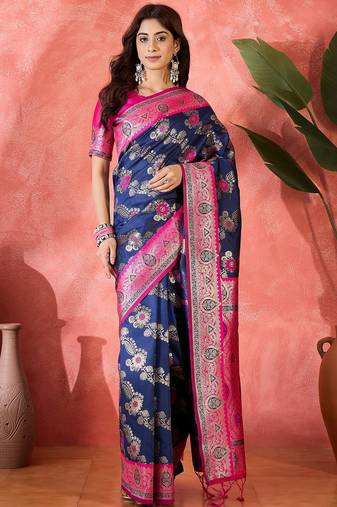 Blue art silk woven saree