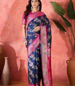 Blue art silk woven saree