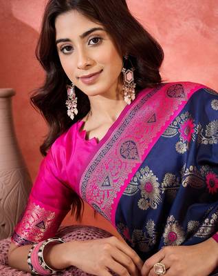Blue art silk blend woven saree 3