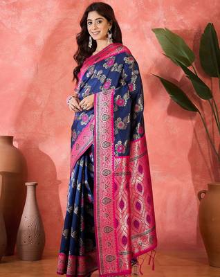 Blue art silk blend woven saree 5