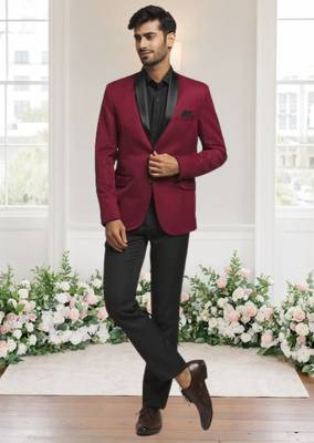 Maroon jacquard plain solid full sleeve blazer for men 1