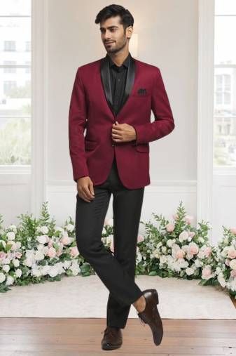 Maroon jacquard plain solid full sleeve blazer for men