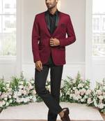Maroon jacquard plain solid full sleeve blazer for men