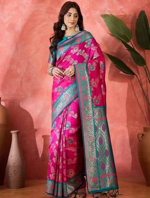 Pink art silk blend woven saree 1