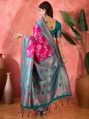 Pink art silk blend woven saree 2