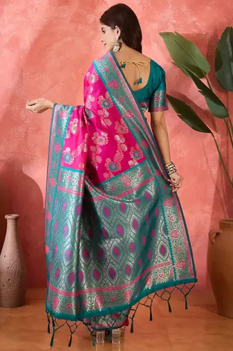 Pink art silk blend woven saree