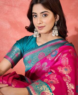 Pink art silk blend woven saree 3