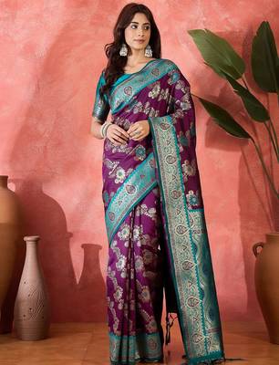 Wine art silk blend woven saree 1