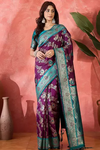 Wine art silk woven saree