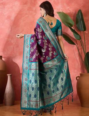 Wine art silk blend woven saree 2