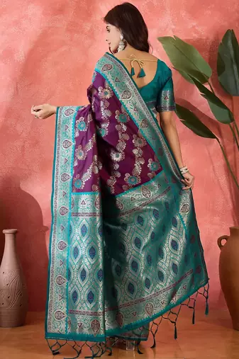 Wine art silk blend woven saree