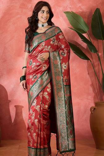 Maroon art silk woven saree