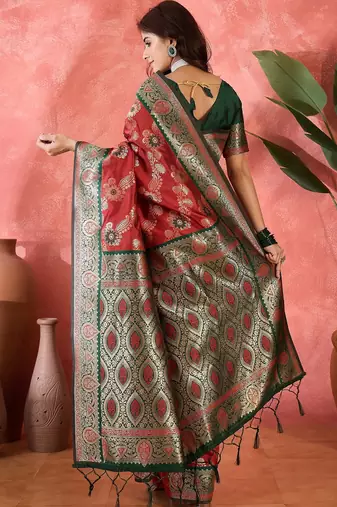 Maroon art silk blend woven saree