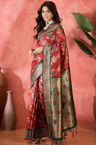 Maroon art silk blend woven saree