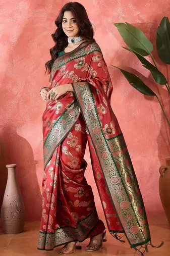 Maroon art silk blend woven saree