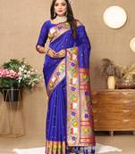 Blue paithani art silk woven meenakari saree