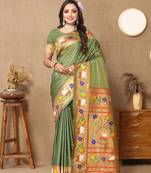Green paithani art silk woven meenakari saree