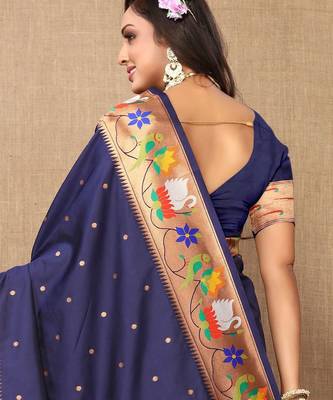 Navy blue paithani art silk blend woven meenakari saree 2