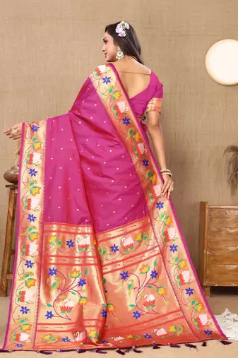 Magenta paithani art silk blend woven meenakari saree