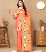 Orange paithani art silk woven meenakari saree