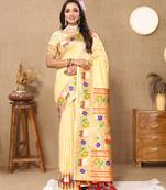 Light yellow paithani art silk woven meenakari saree