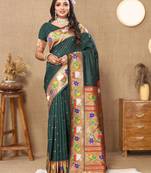 Green paithani art silk woven meenakari saree