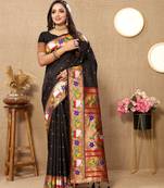 Black paithani art silk  woven meenakari saree