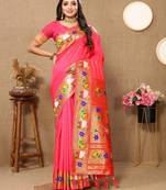 Rust paithani art silk woven meenakari saree