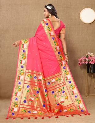Rust paithani art silk blend woven meenakari saree 2