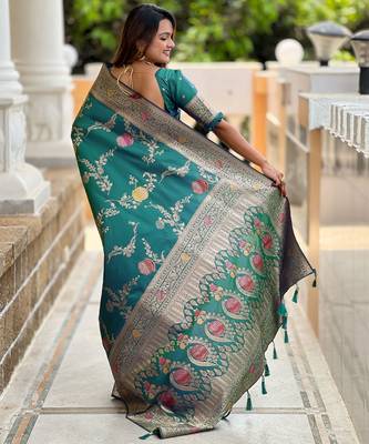 Rama faux banarasi art silk blend woven meenakari saree 2