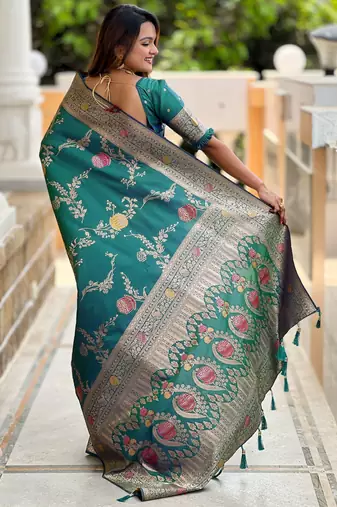 Rama faux banarasi art silk blend woven meenakari saree