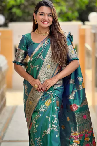 Rama faux banarasi art silk blend woven meenakari saree