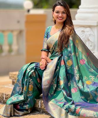 Rama faux banarasi art silk blend woven meenakari saree 5