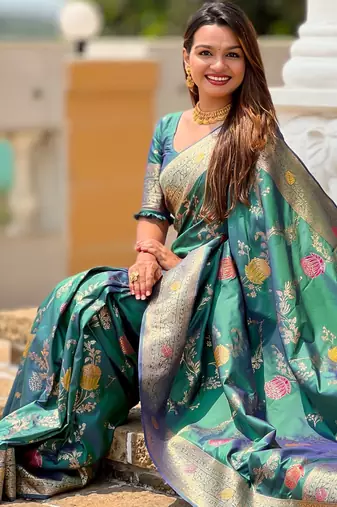 Rama faux banarasi art silk blend woven meenakari saree