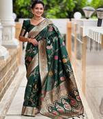 Green banarasi art silk woven meenakari saree