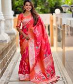 Gajri banarasi art silk woven meenakari saree