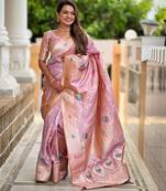 Lavender banarasi art silk woven meenakari saree