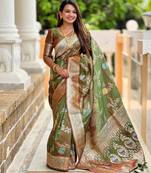 Mahendi banarasi art silk woven meenakari saree