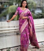Onion banarasi art silk woven meenakari saree
