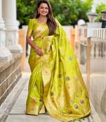 Parrot green banarasi art silk woven meenakari saree